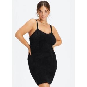 NWT Fabletics Black Faux Mohair 90s Mini Dress Womens Medium Fuzzy Bodycon